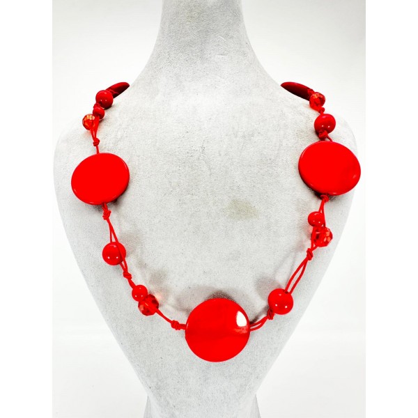 Kırmızı Yuvarlak Taşlı Kolye